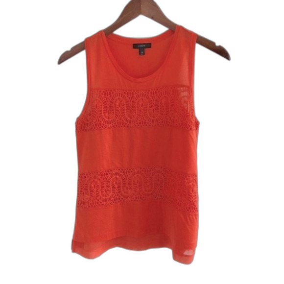 J. Crew Orange Lace Panel Tank Top Blouse M - Picture 1 of 6